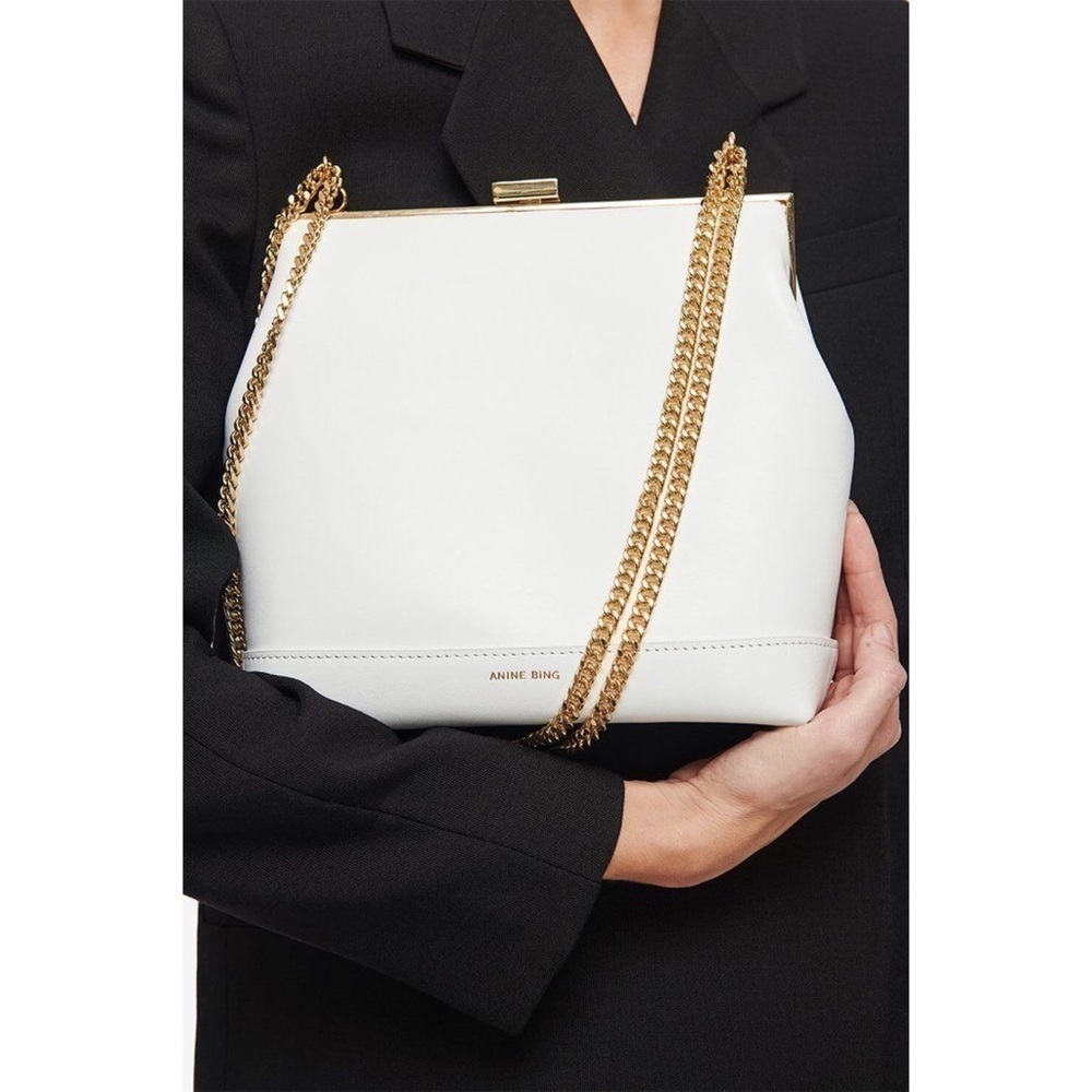 Anine Bing Bag Noah Shoulder Crossbody Chain Gold Leather Minimal White‎ GUC